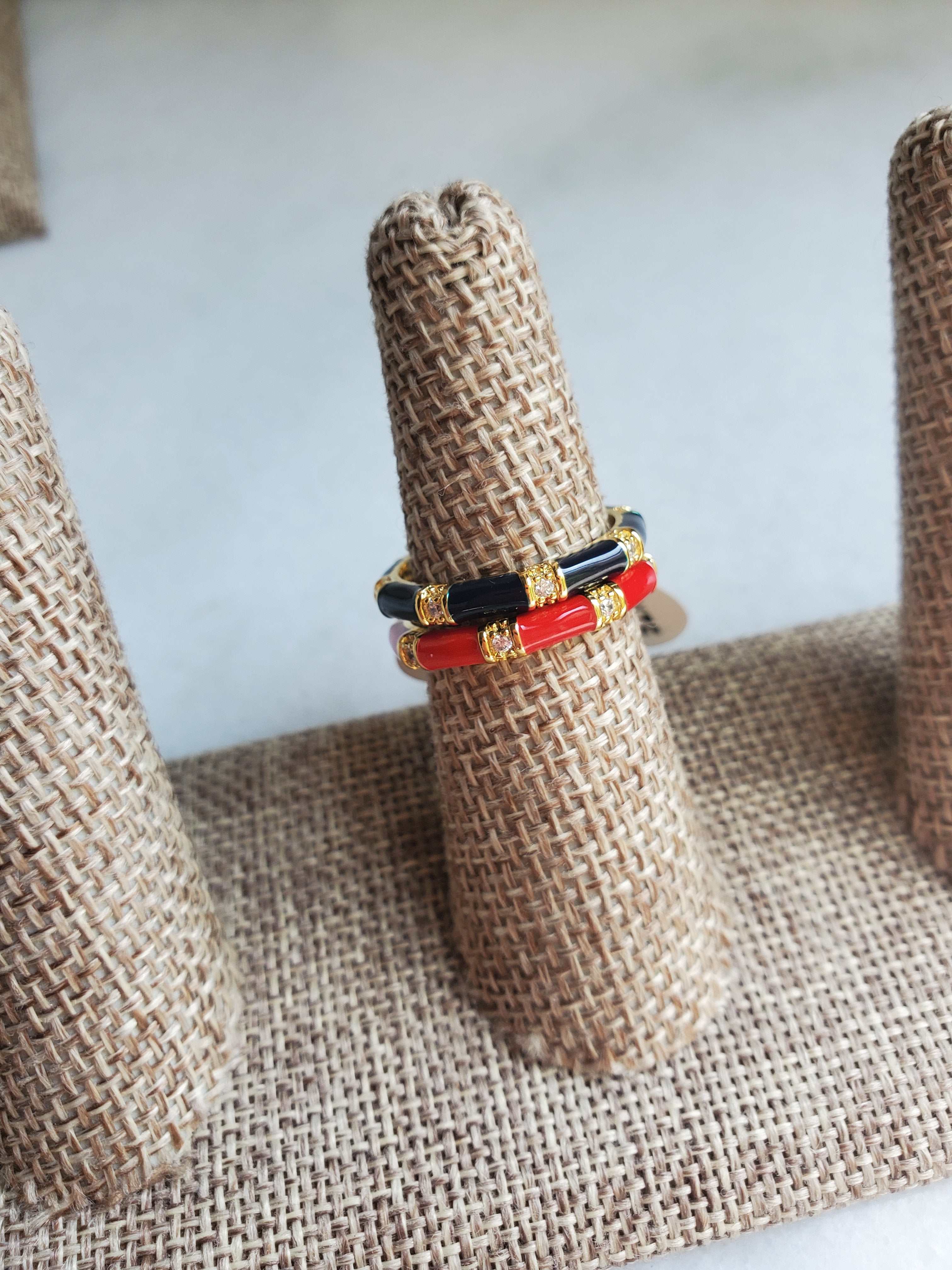 Gold & Red Enamel Ring - Size 7