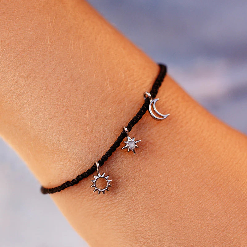 Pura Vida Bracelet - Celestial Charm Silver in Black